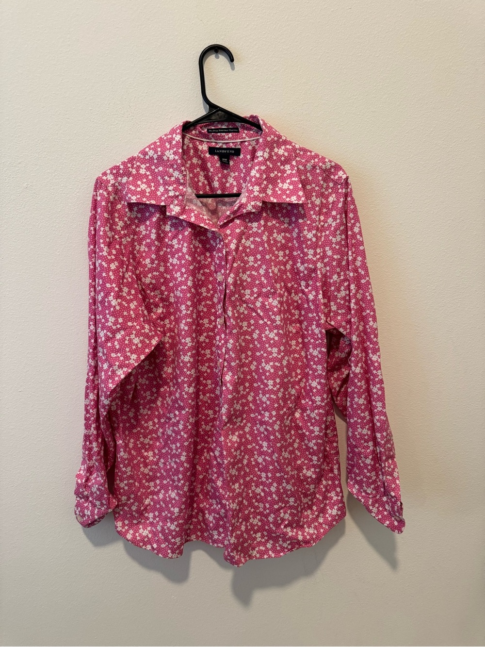 Lands' End Raspberry Pink Floral Button-Down Shirt